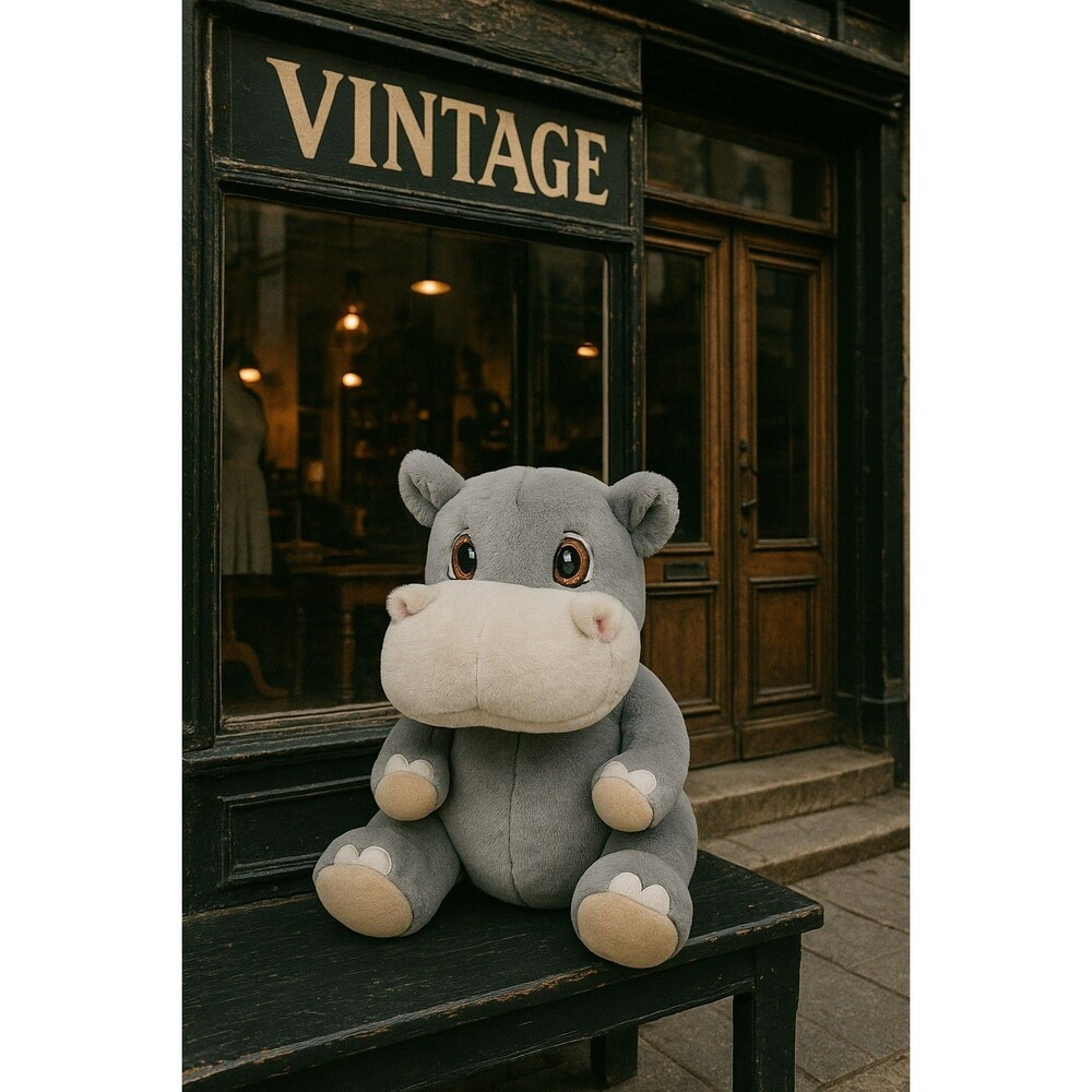 Vintage 2004 Pro-Motions Hippo Plush Gray Beige 12” Stuffed Animal Excellent